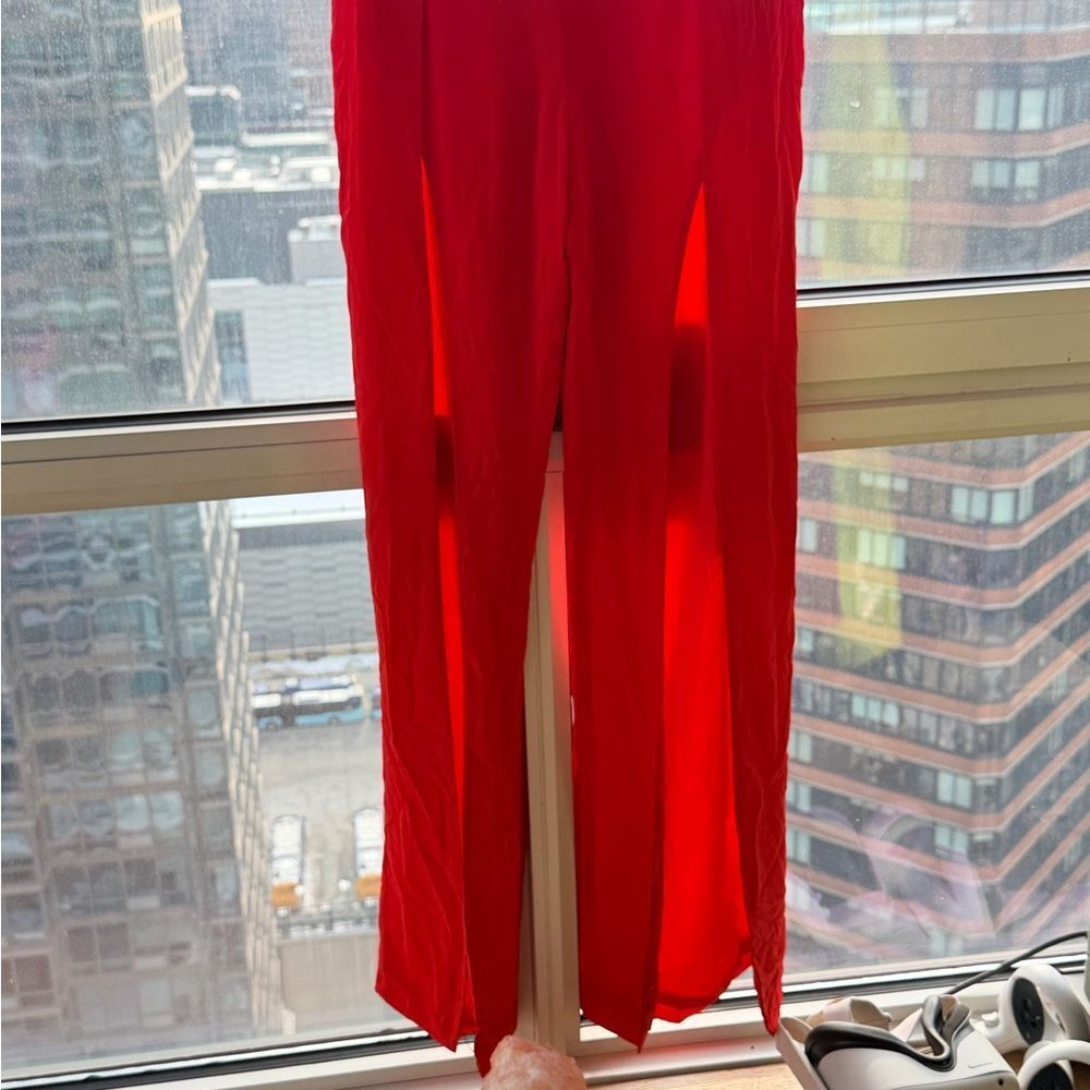 Meshki Red Strapless High-Slit Jumpsuit - Picture 4 of 6
